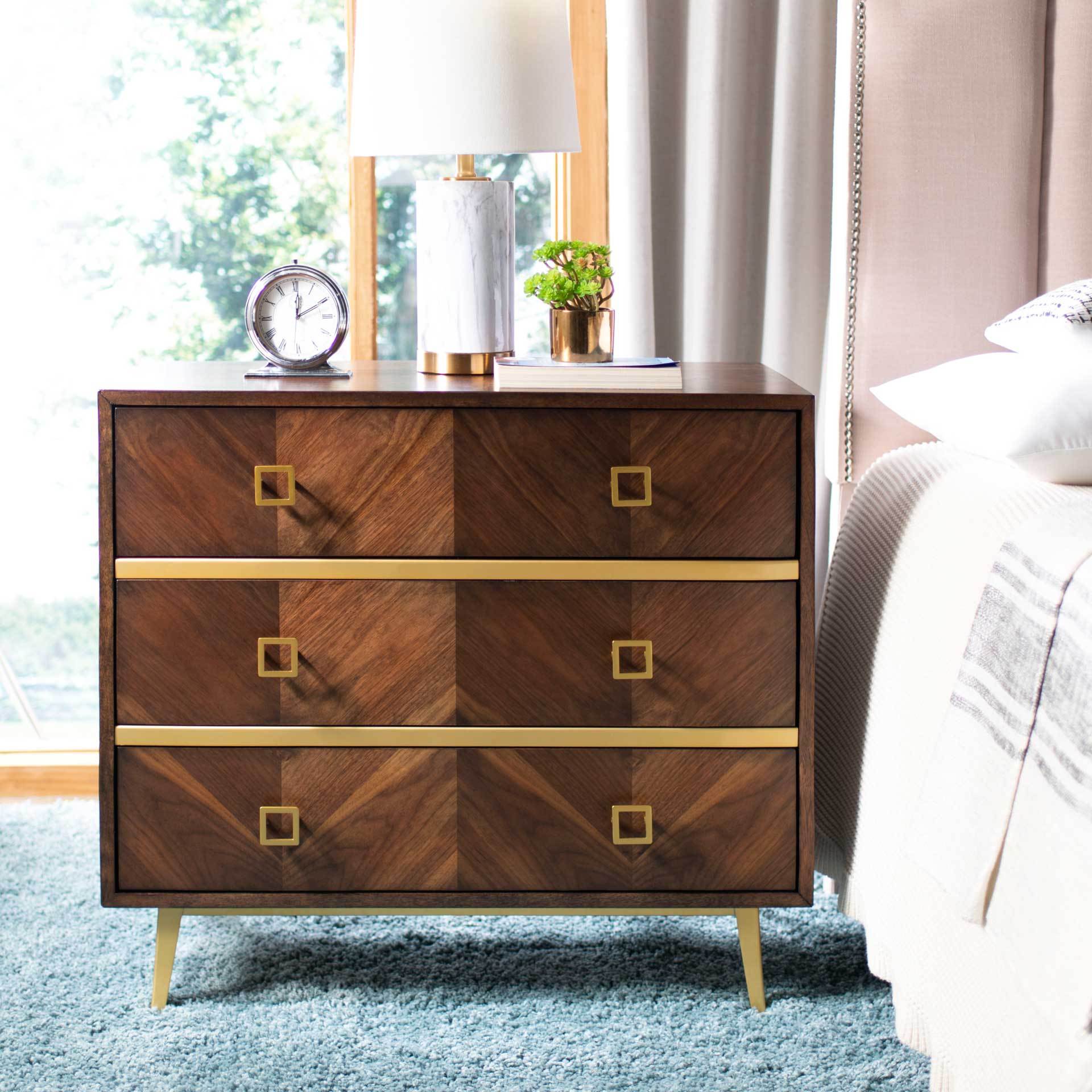 Kaiya 3 Drawer Chest Walnut/Gold
