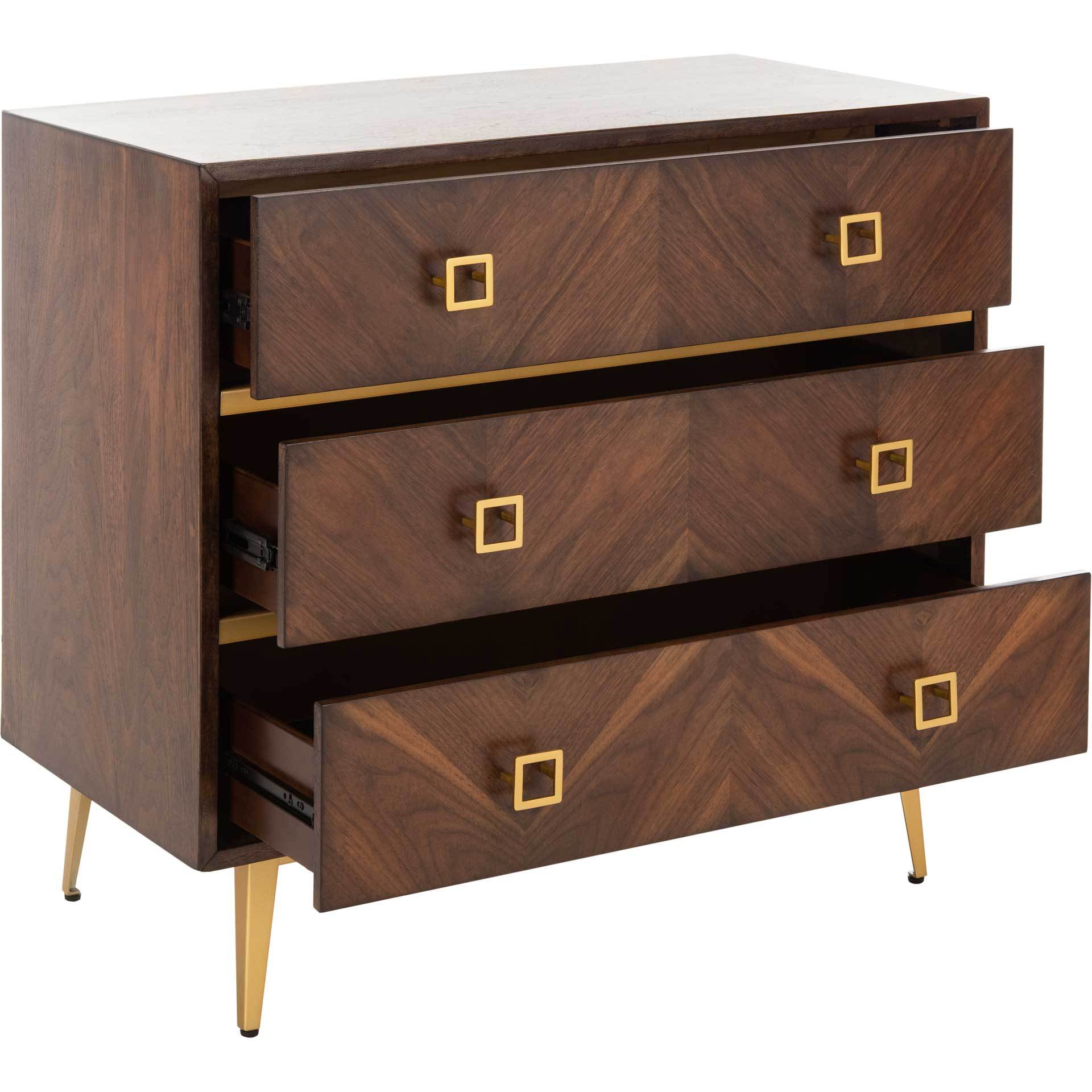 Kaiya 3 Drawer Chest Walnut/Gold
