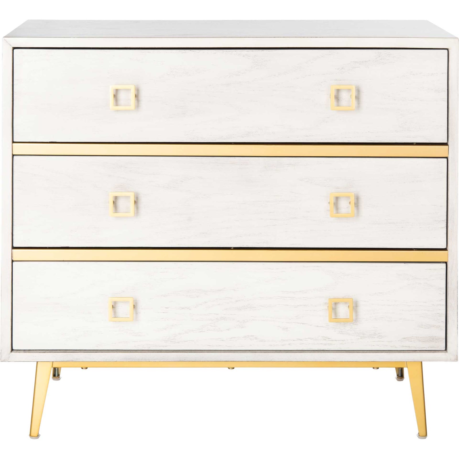 Kaiya 3 Drawer Chest White Wash/Gold