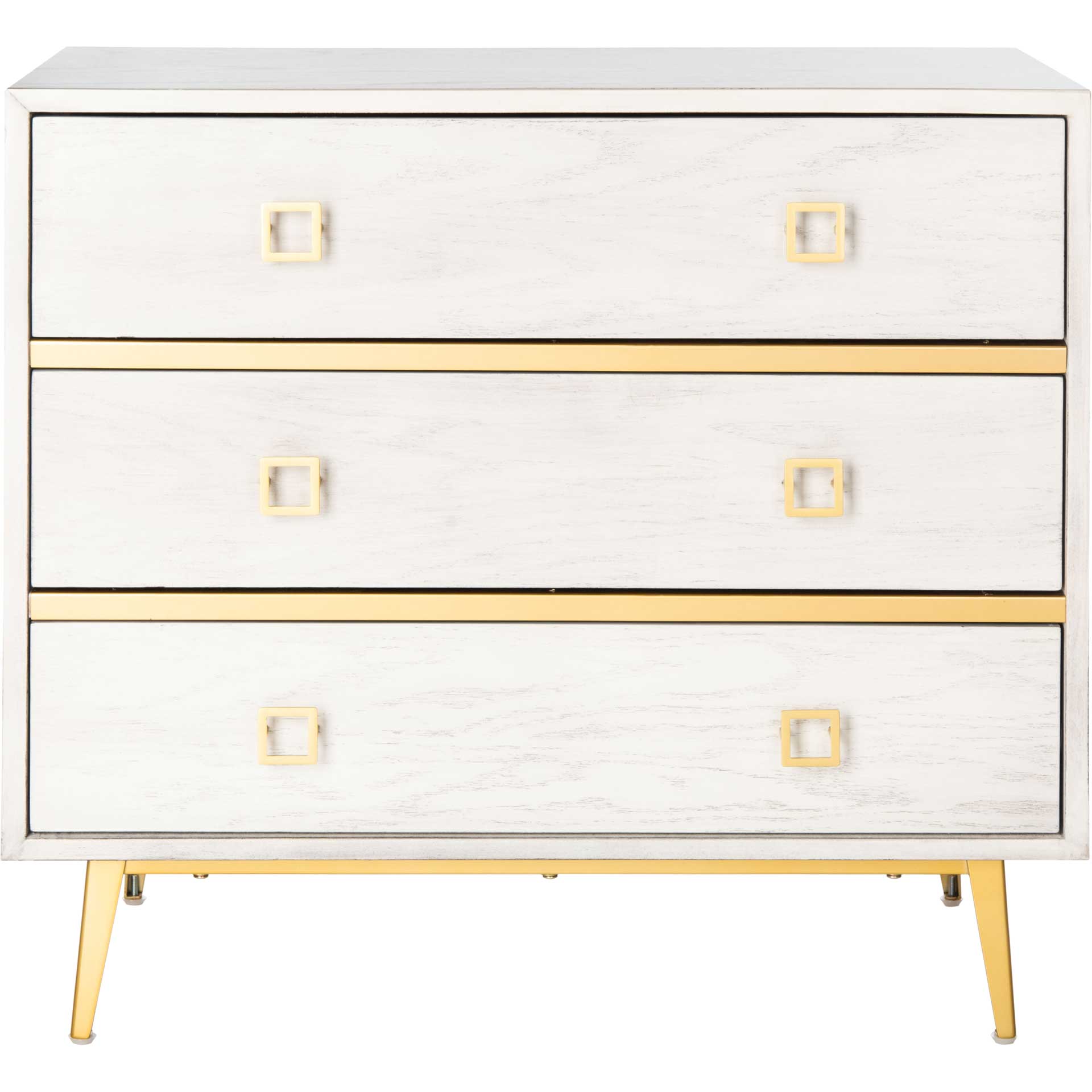 Kaiya 3 Drawer Chest White Wash/Gold