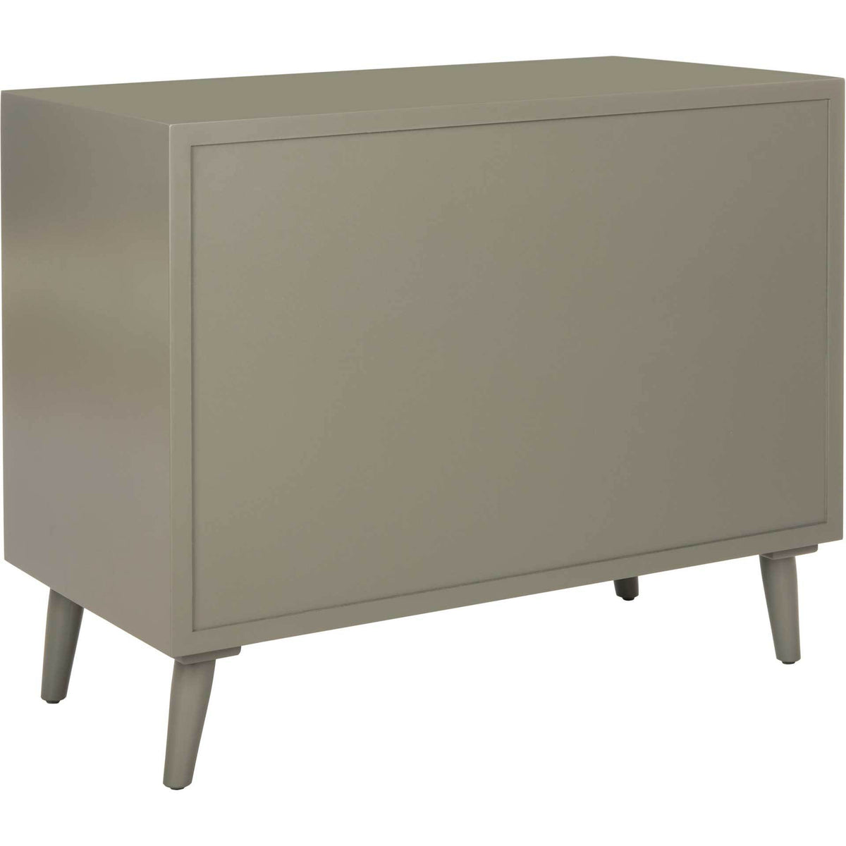 A framed back panel and smooth gray finish carry the chest's minimalist styling throughout