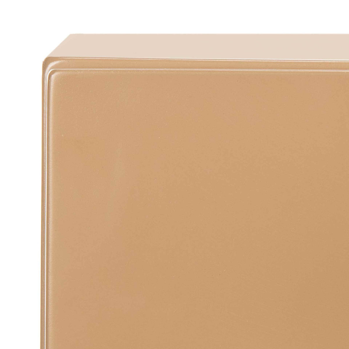 Softly rounded edges and subtle trim refine the chest's smooth taupe finish