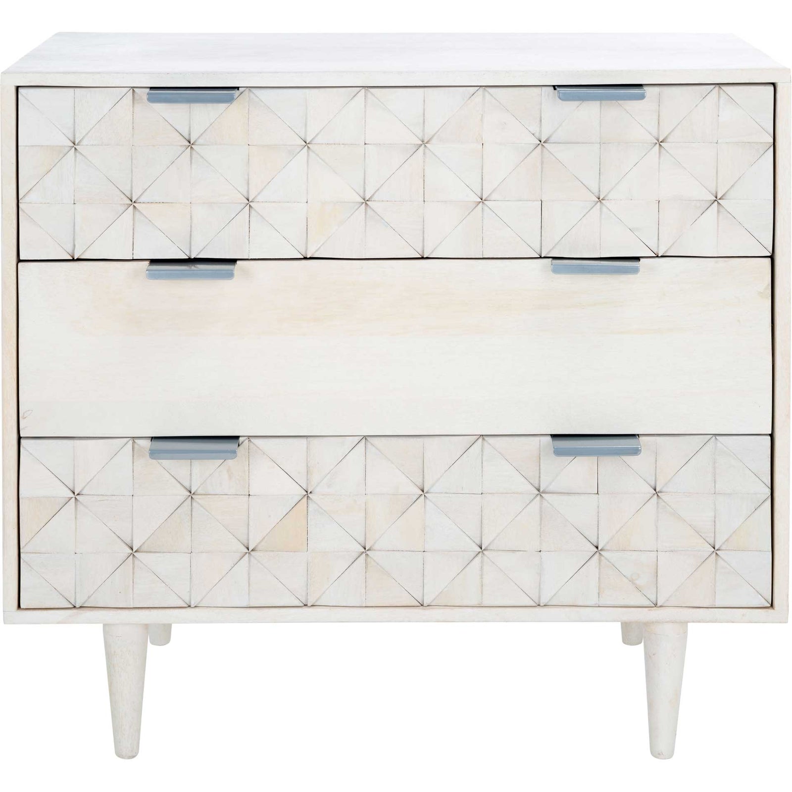 Zion 3 Drawer Chest White Wash/Silver