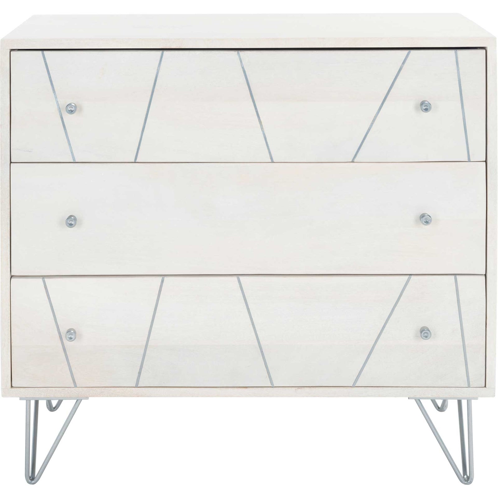 Macey 3 Drawer Chest White Wash/Silver