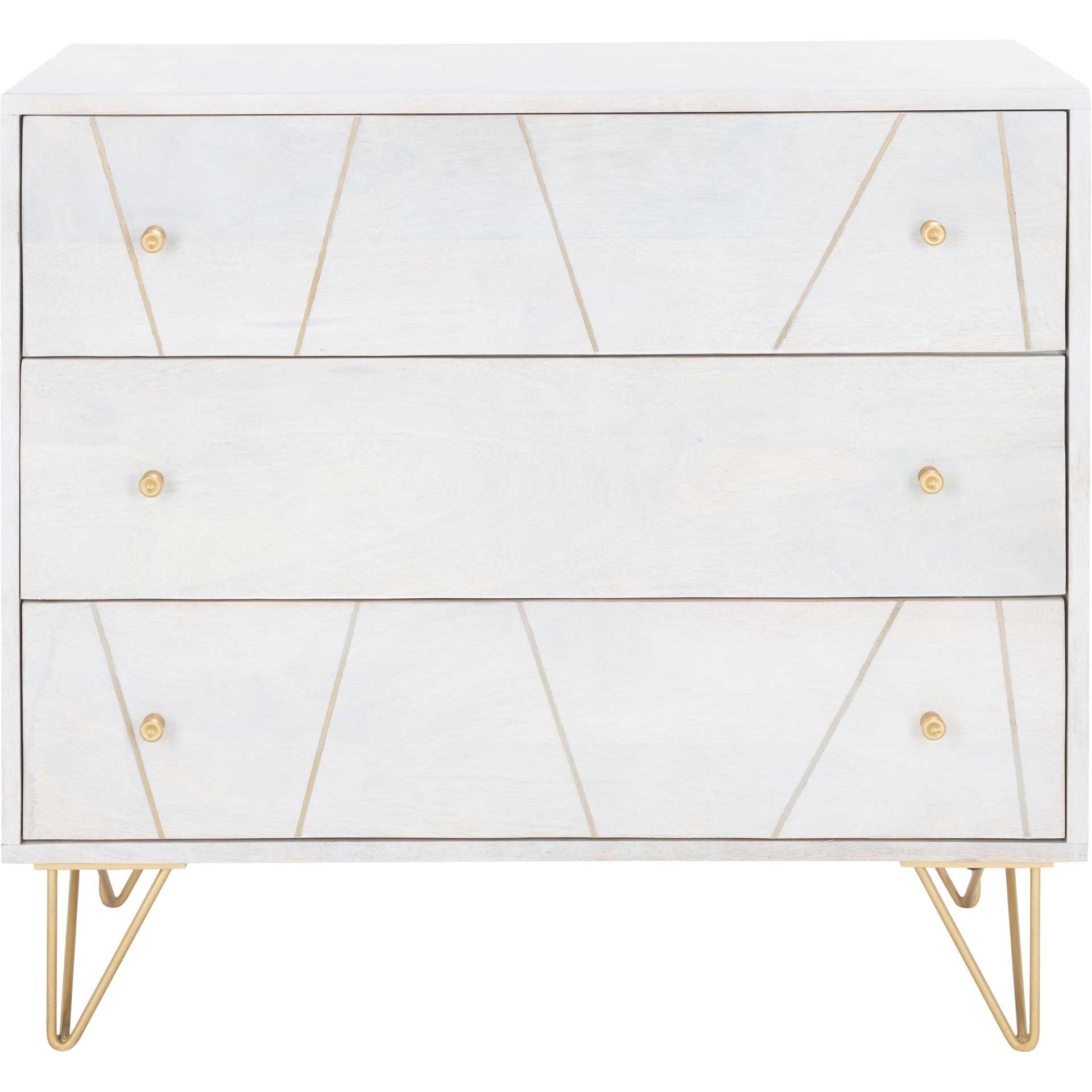 Macey 3 Drawer Chest White Wash/Brass