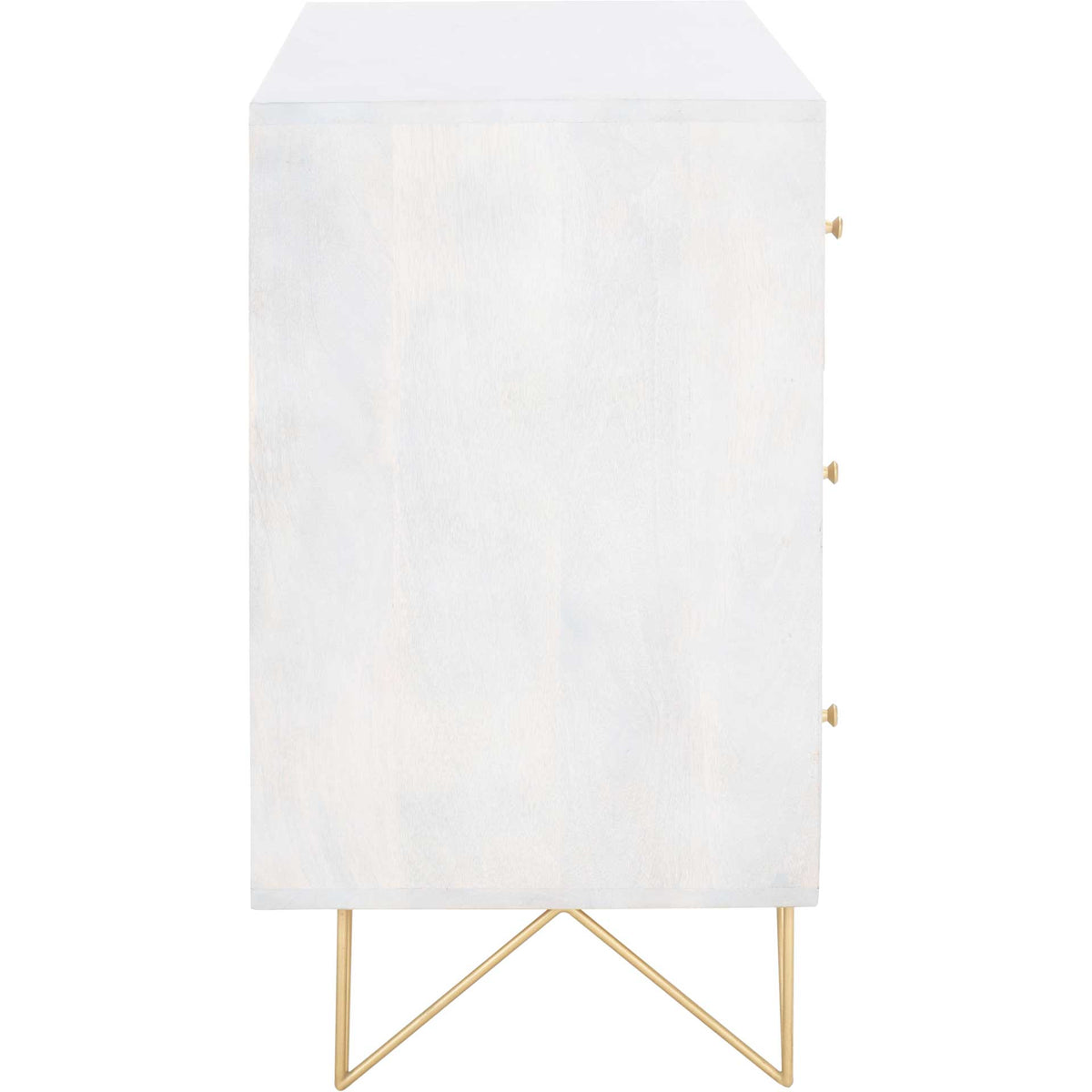 Macey 3 Drawer Chest White Wash/Brass