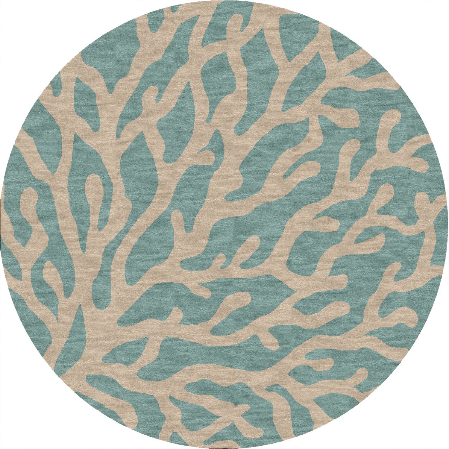 Coastal Lagoon Coral Frosty Green Round Rug