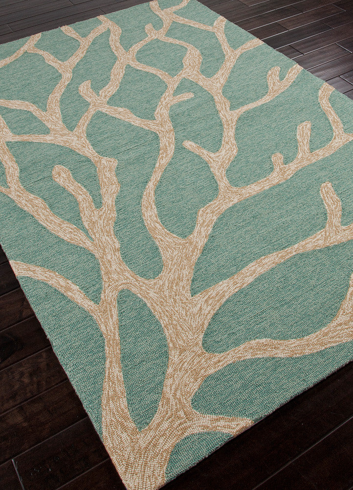 Coastal Lagoon Coral Frosty Green Area Rug