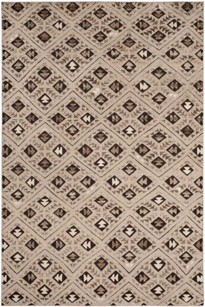 Hand-knotted wool rug pairs bold diamond motifs with a light neutral ground