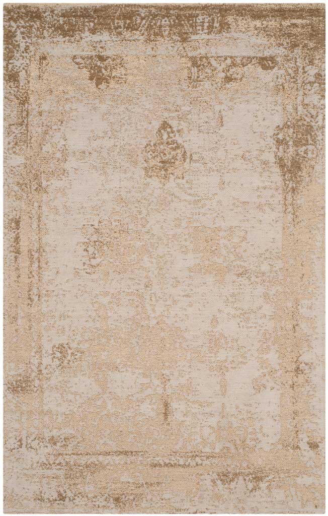 Warm sand tones and softly worn motifs lend antique character to this neutral rug.