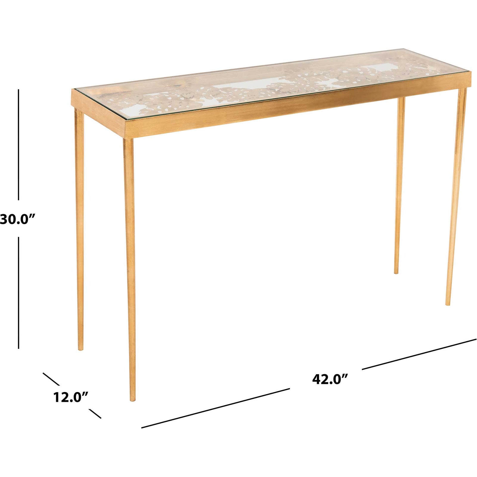 Leonie Palm Leaf Console Table Gold/Glass
