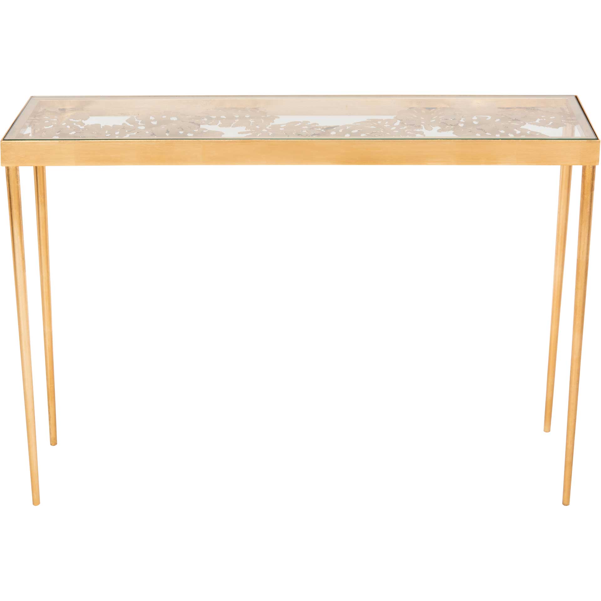 Leonie Palm Leaf Console Table Gold/Glass