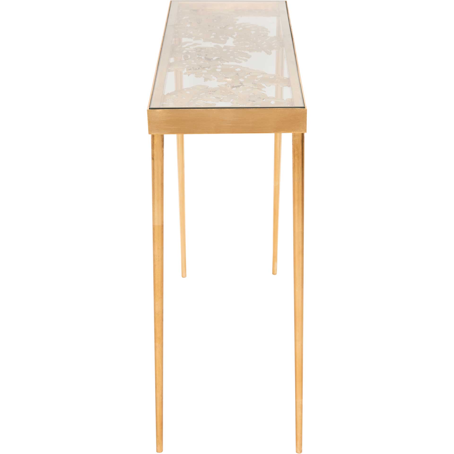 Leonie Palm Leaf Console Table Gold/Glass