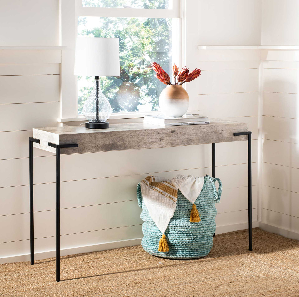 Elliot Rectangle Console Table Light Gray/Black