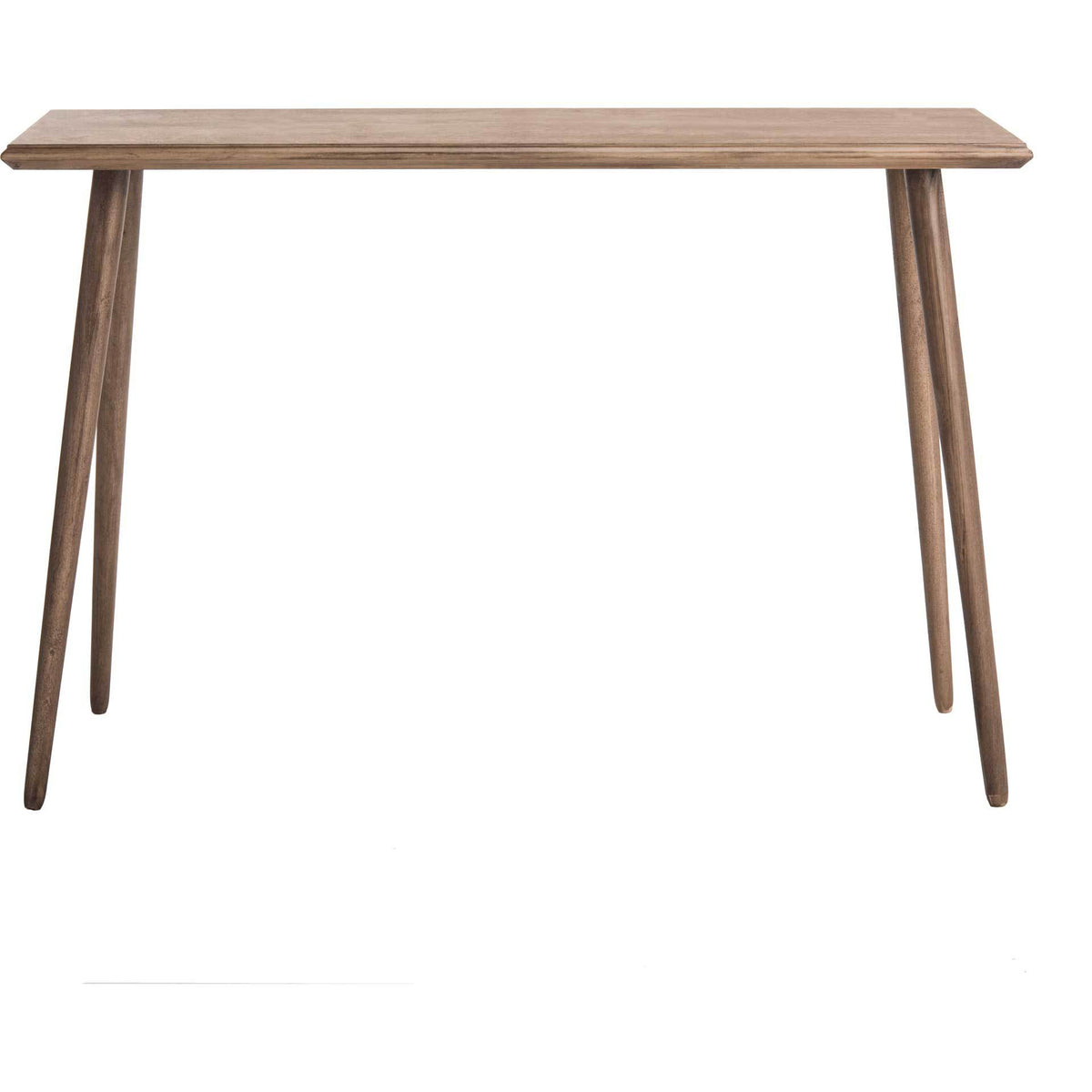 A slim light brown tabletop spans four tapered legs for an airy console table || CNS5700B || front_studio