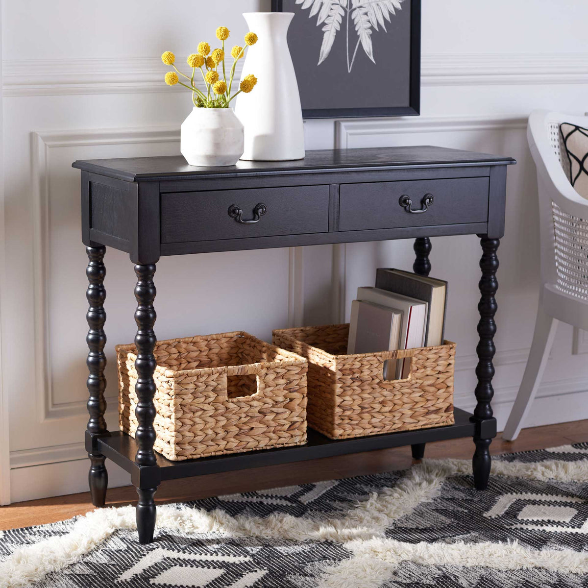 Atalia 2 Drawer Console Table Black