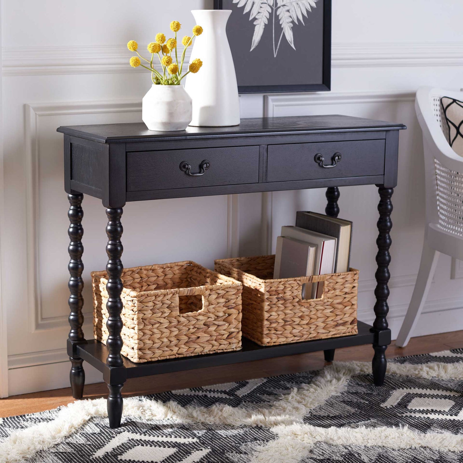 Atalia 2 Drawer Console Table Black