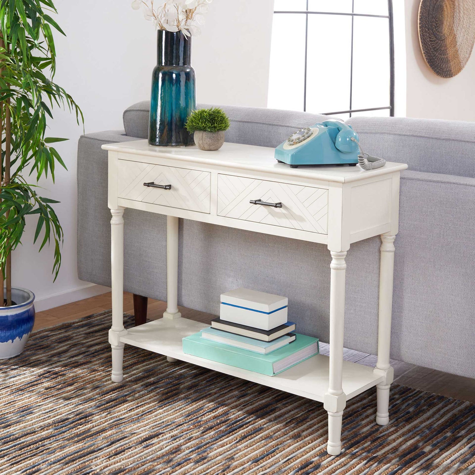 Pebbles 2 Drawer Console Table Distressed White