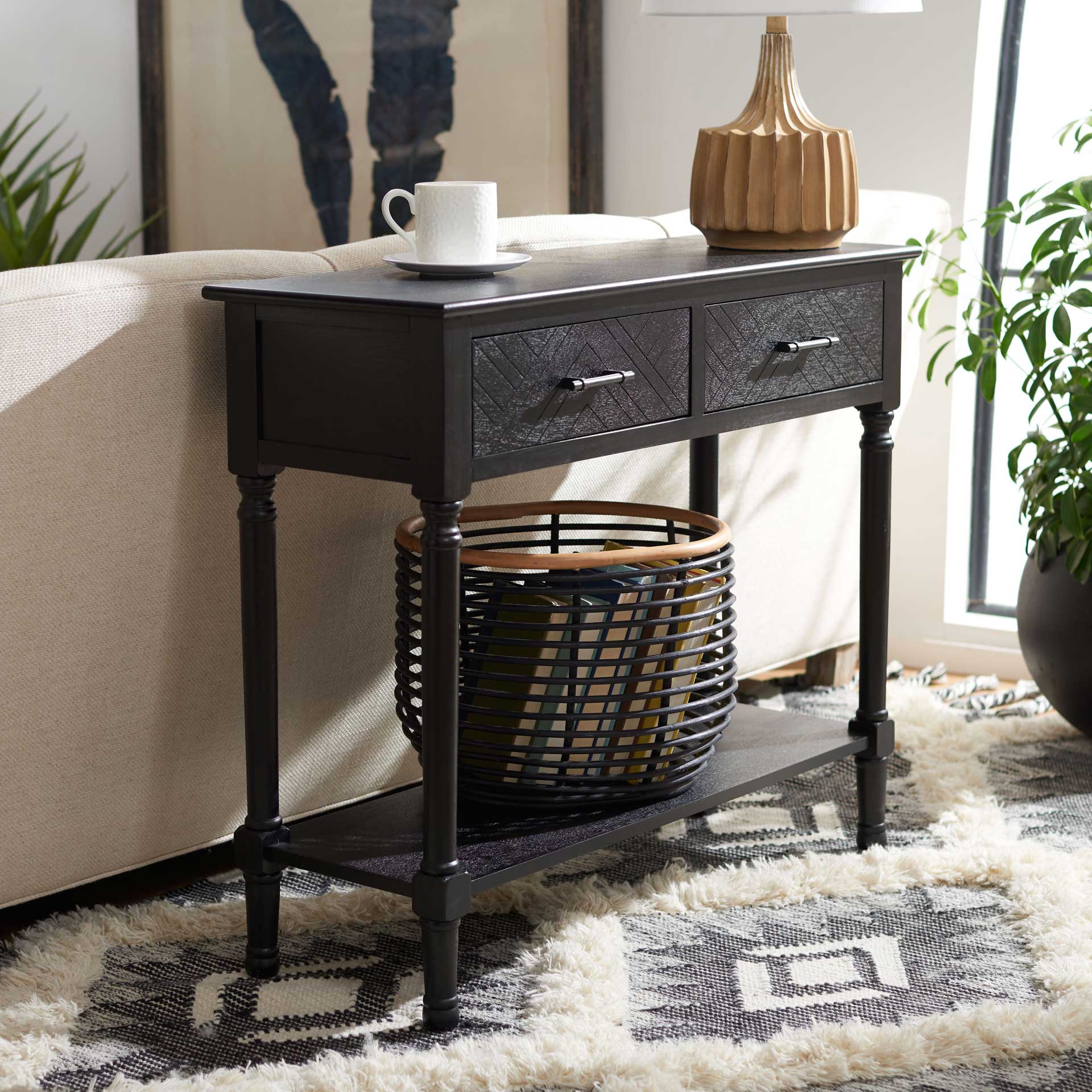 Pebbles 2 Drawer Console Table Black