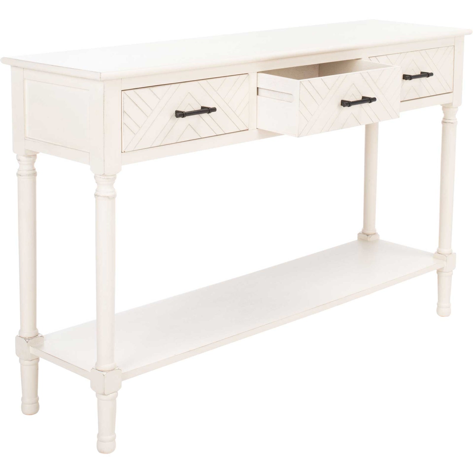Pebbles 3 Drawer Console Table Distressed White