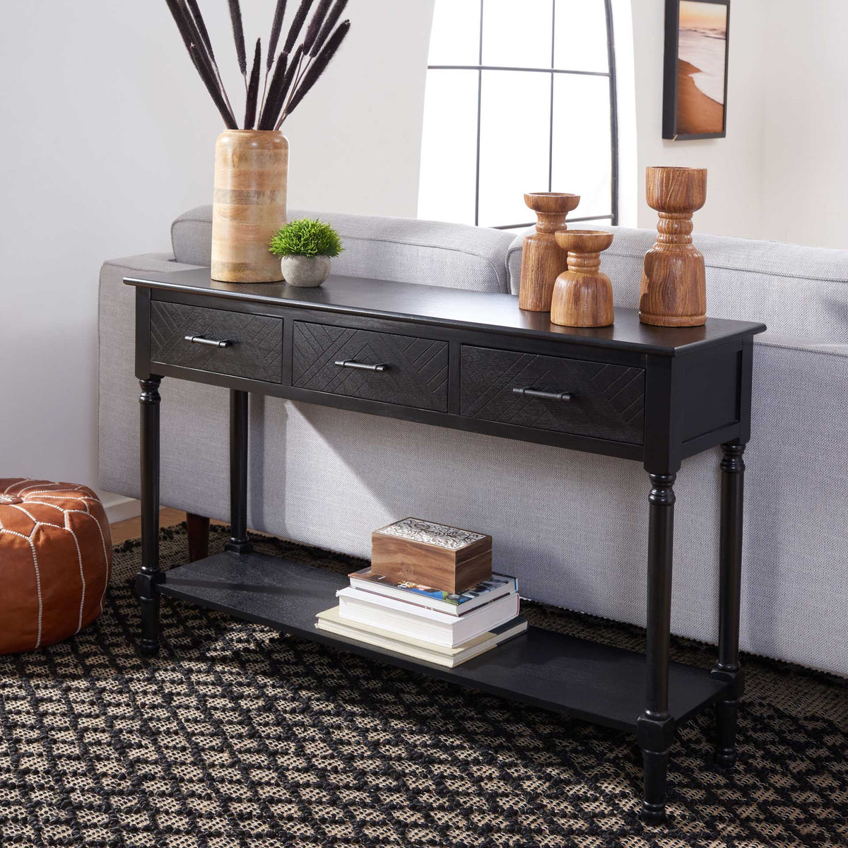 Pebbles 3 Drawer Console Table Black