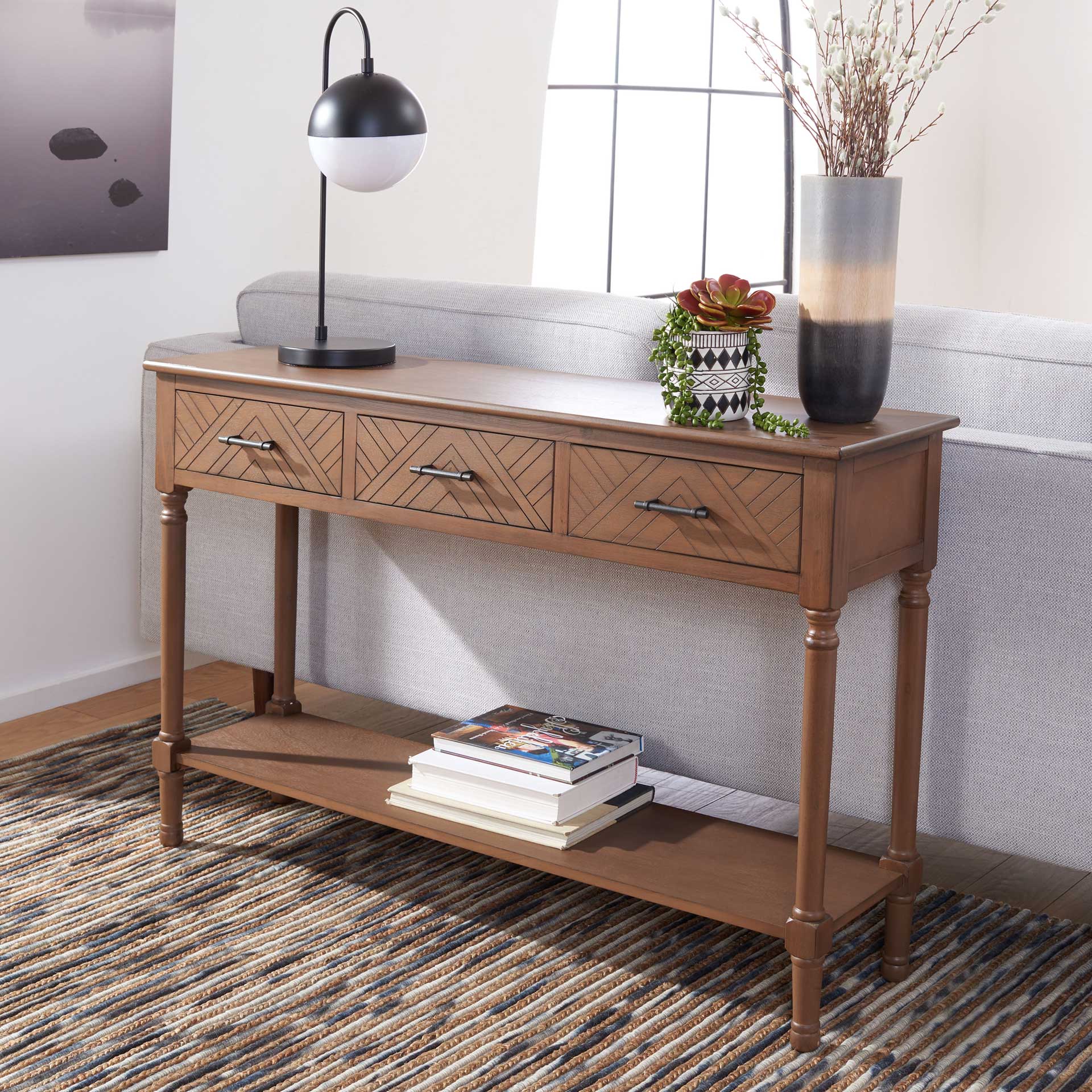 Pebbles 3 Drawer Console Table Brown