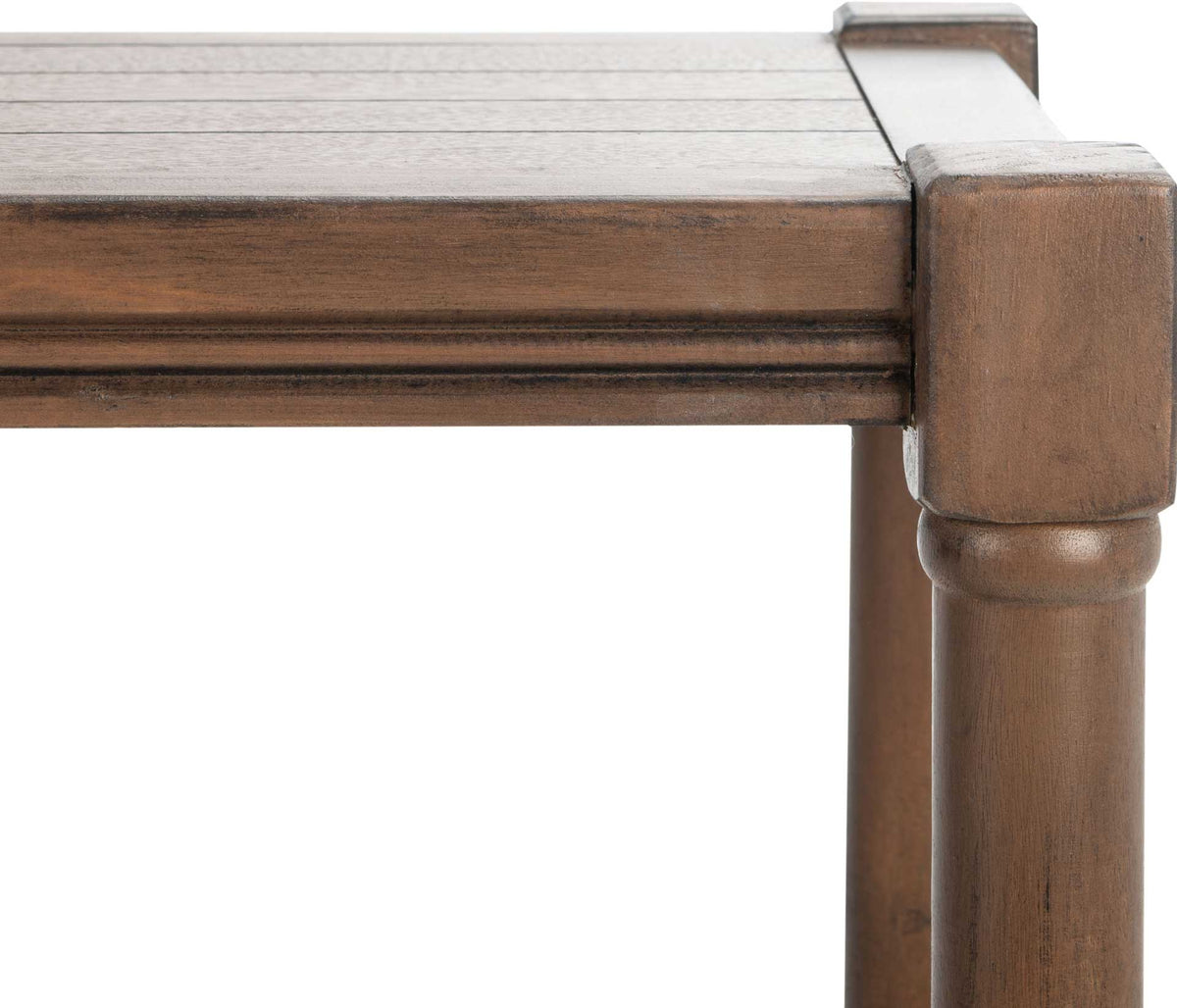 A subtly grooved top and square-capped turned post showcase the warm brown finish.