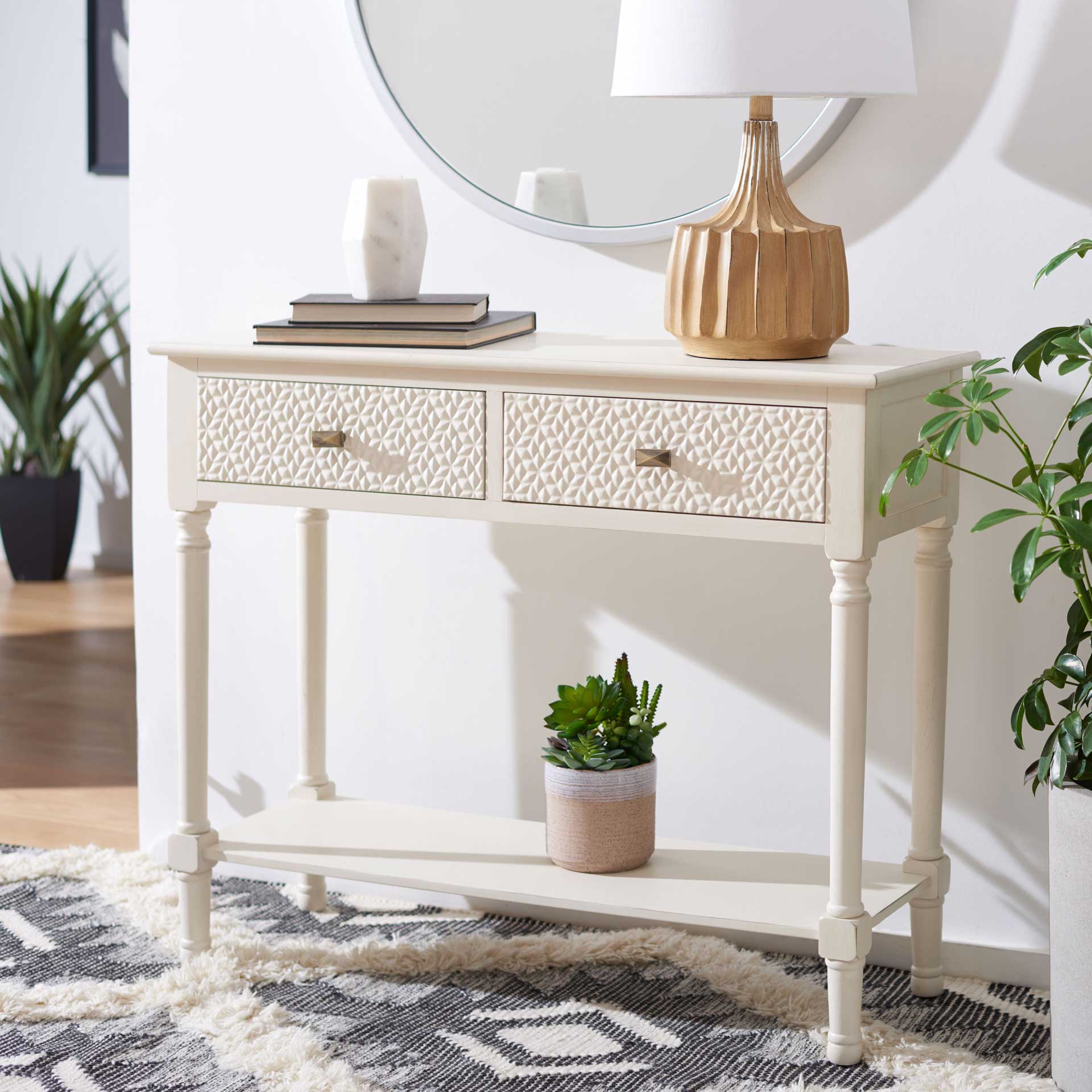 Haleigh 2 Drawer Console Table Distressed White