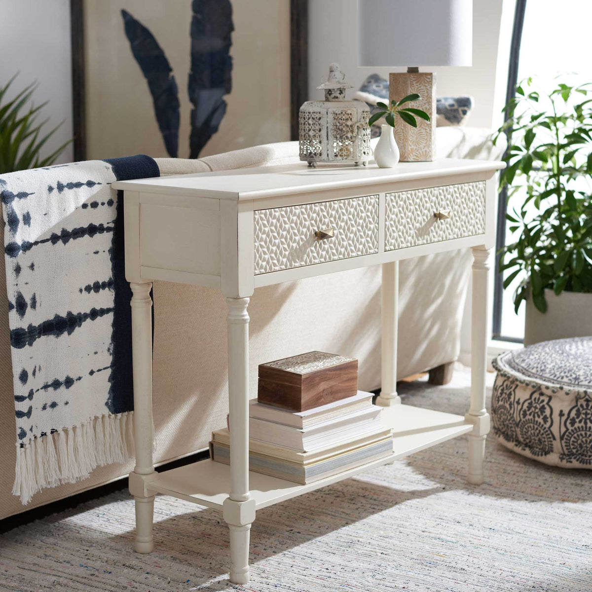Haleigh 2 Drawer Console Table Distressed White