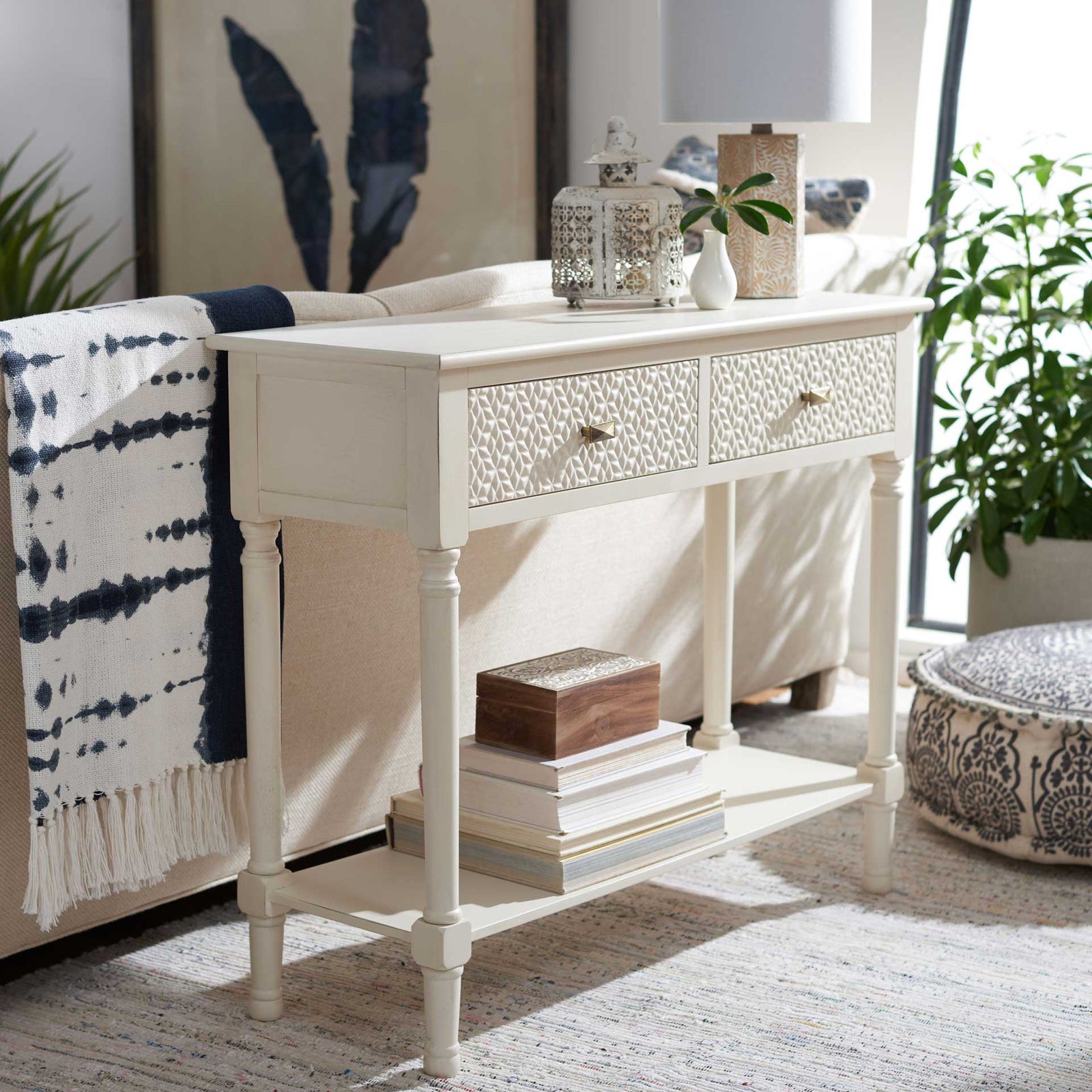 Haleigh 2 Drawer Console Table Distressed White