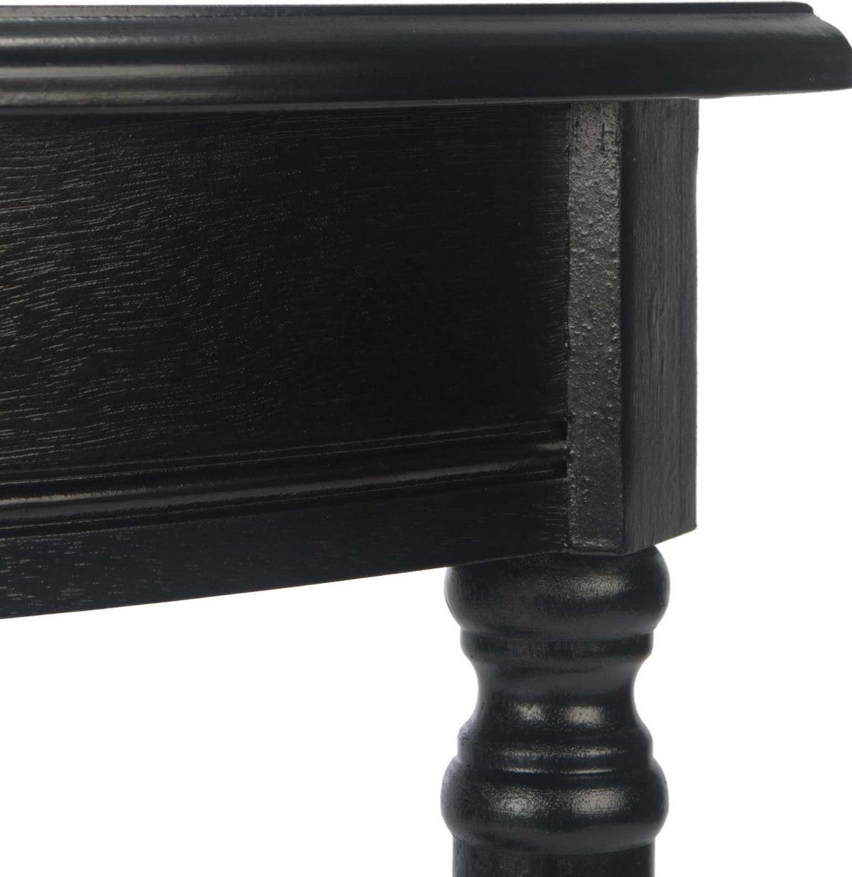 Black wood grain and fine molding add depth along the console's curved apron.