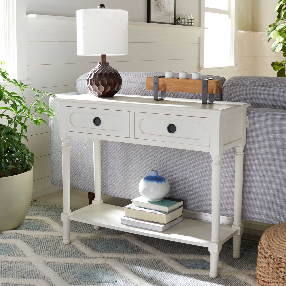 Alessa 2 Drawer Console Table Distressed White