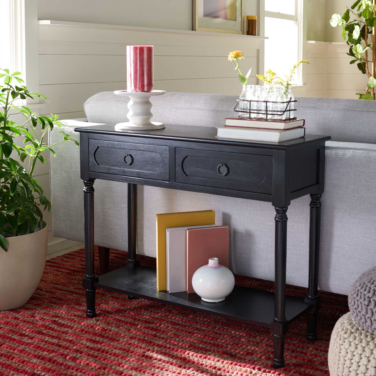 Alessa 2 Drawer Console Table Black