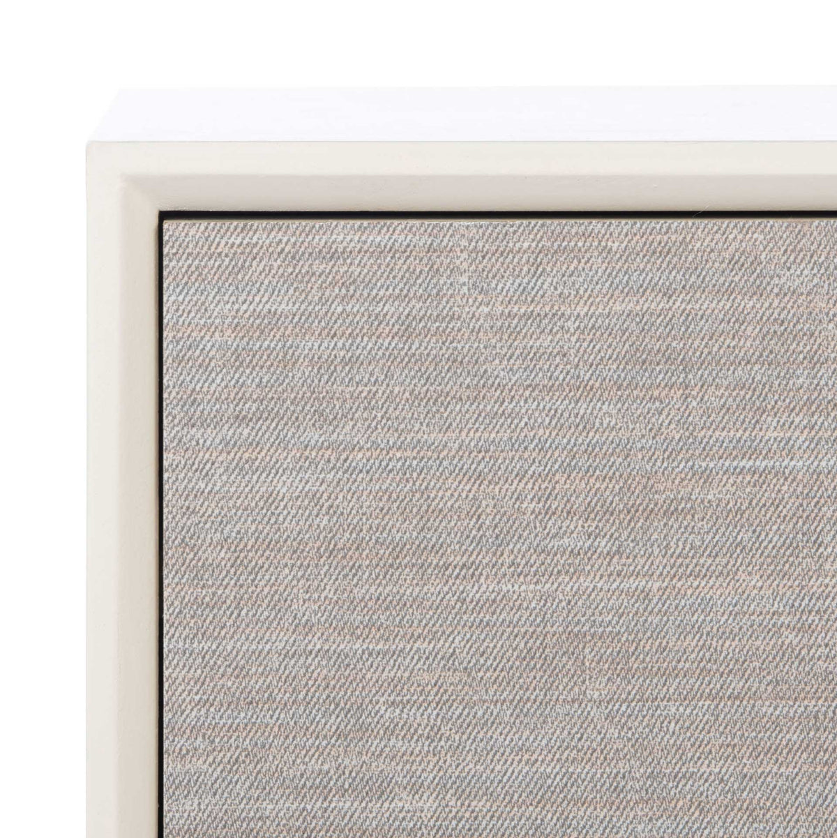 Subtle woven-look texture on the gray drawer contrasts with its smooth white frame
