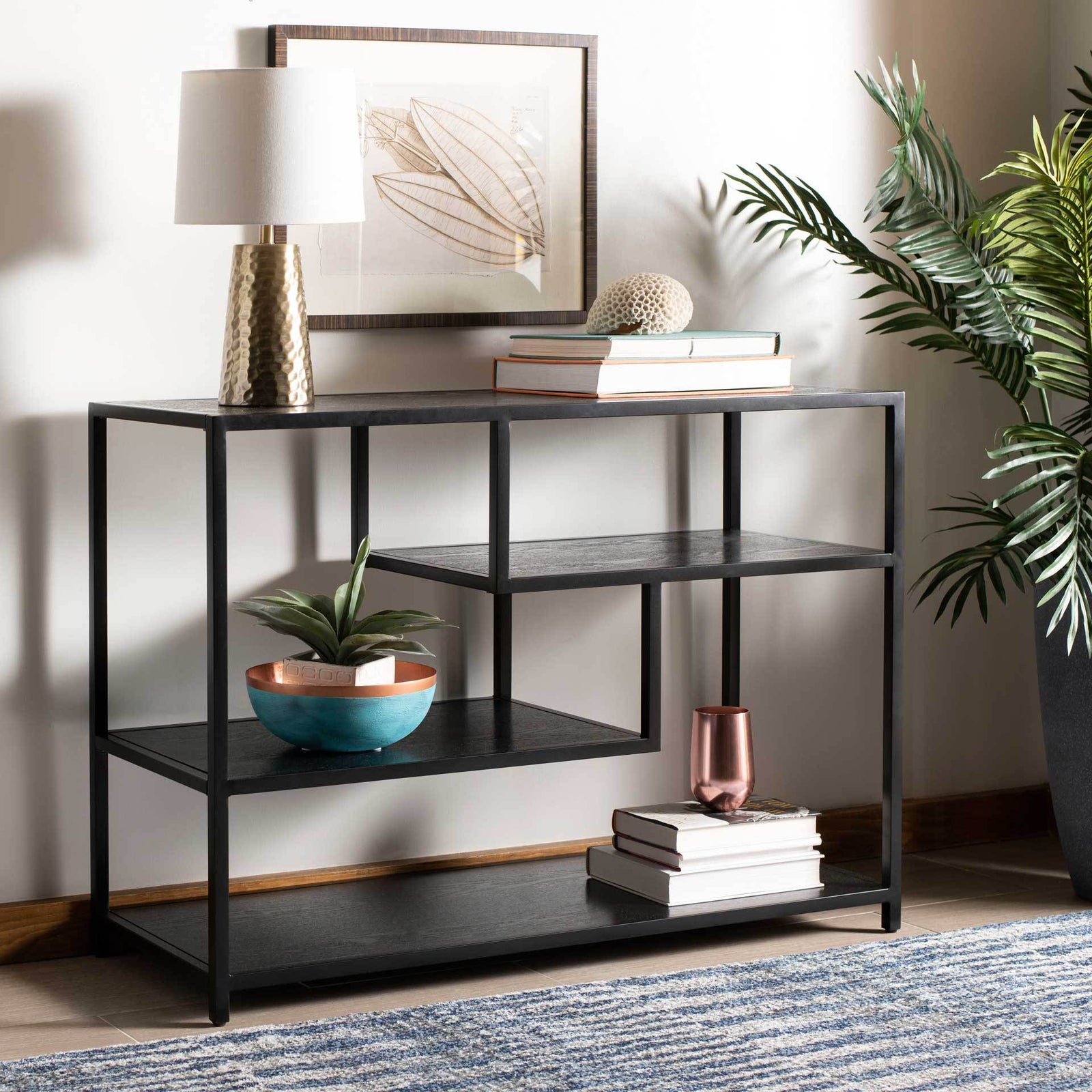 Reed Geometric Console Table Black/Black