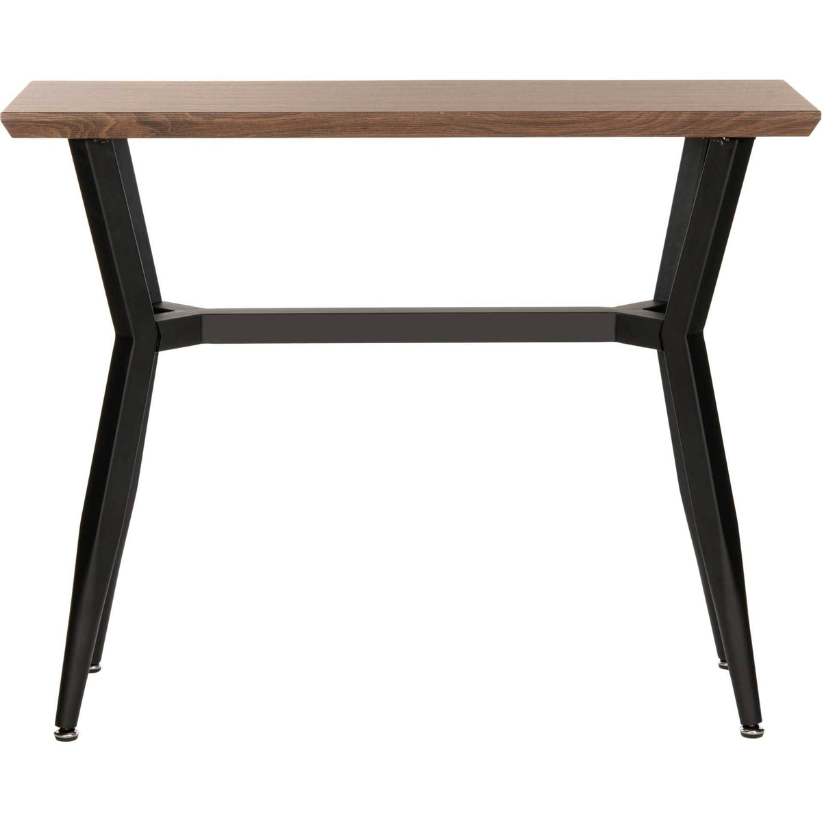 A slim wood-look top pairs with striking black metal legs and a central support. || CNS7002A || front_studio