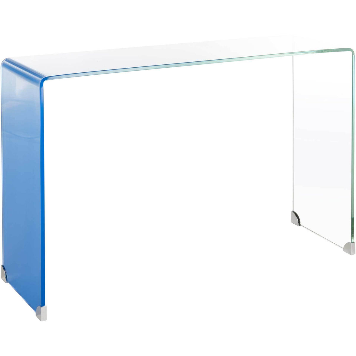 Blue ombre glass adds bold color to this clear, minimalist console table || CNS7300A || front_angle_studio