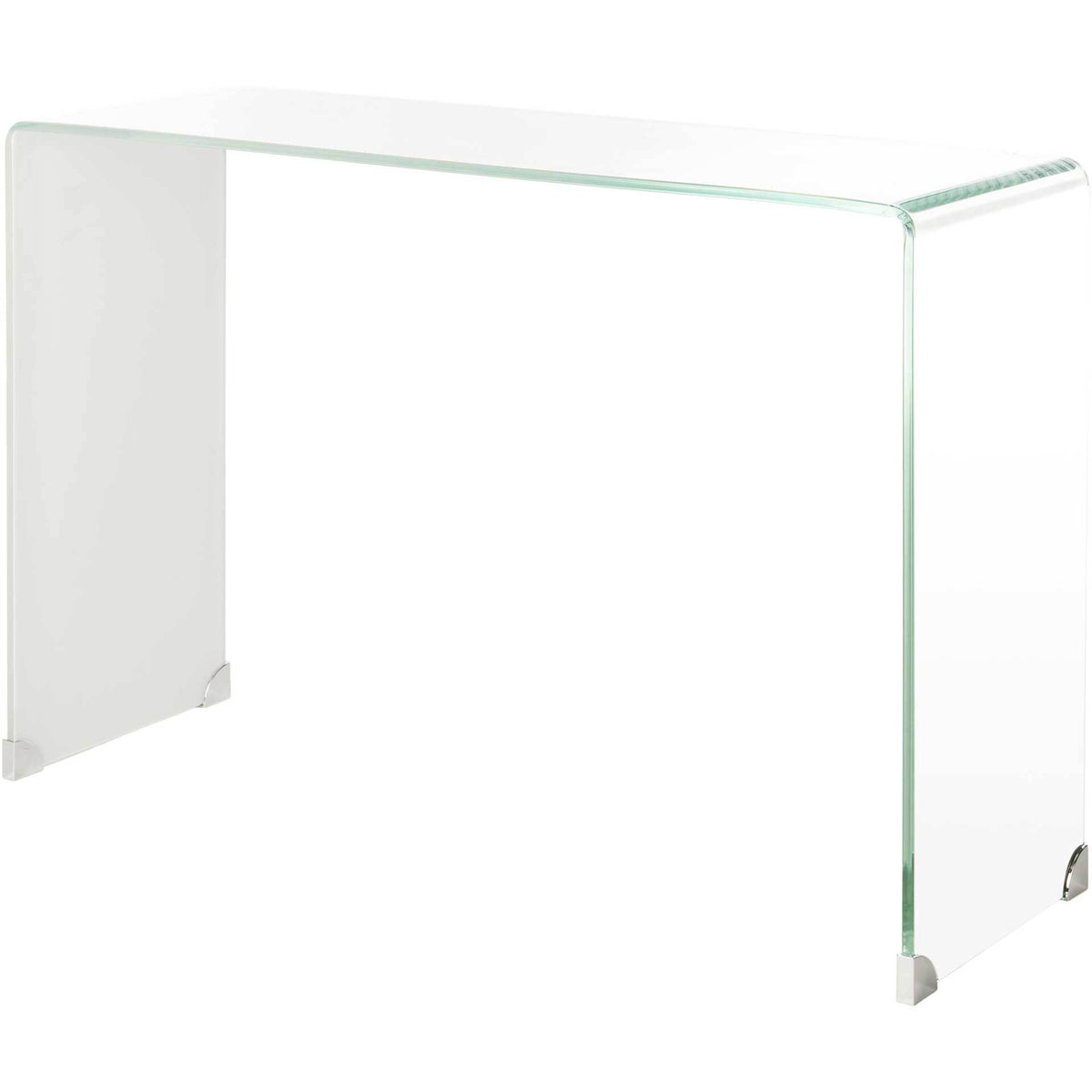 Clear glass console table features a softly shaded white ombre side || CNS7300B || front_angle_studio
