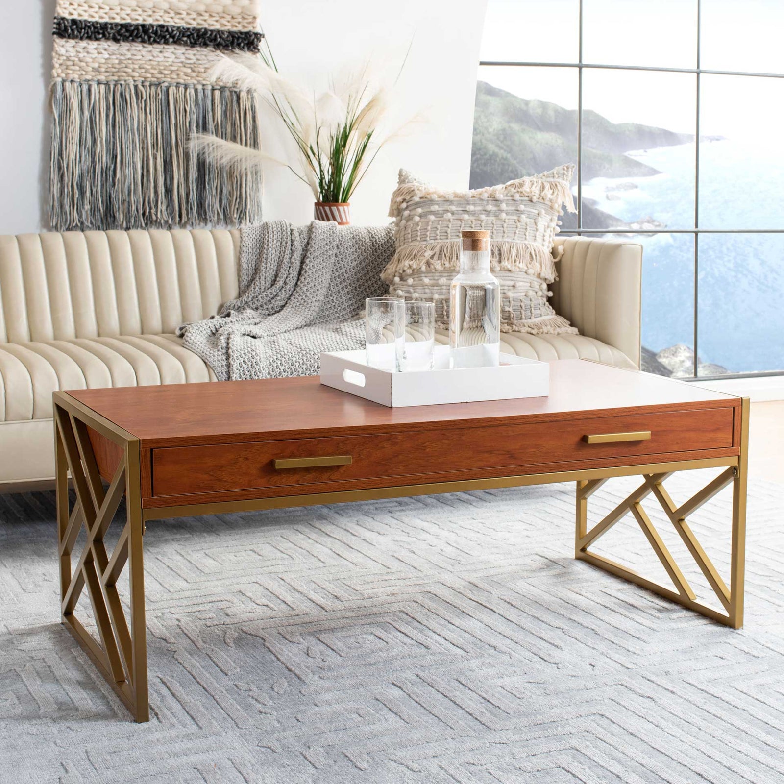 Elias 2 Drawer Coffee Table Natural/Gold