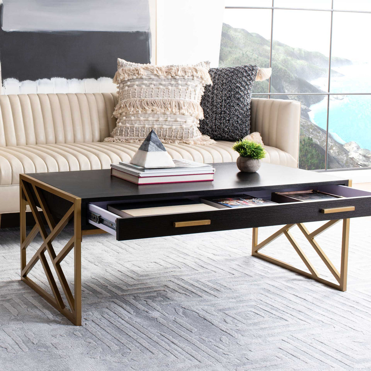 Elias 2 Drawer Coffee Table Black/Gold