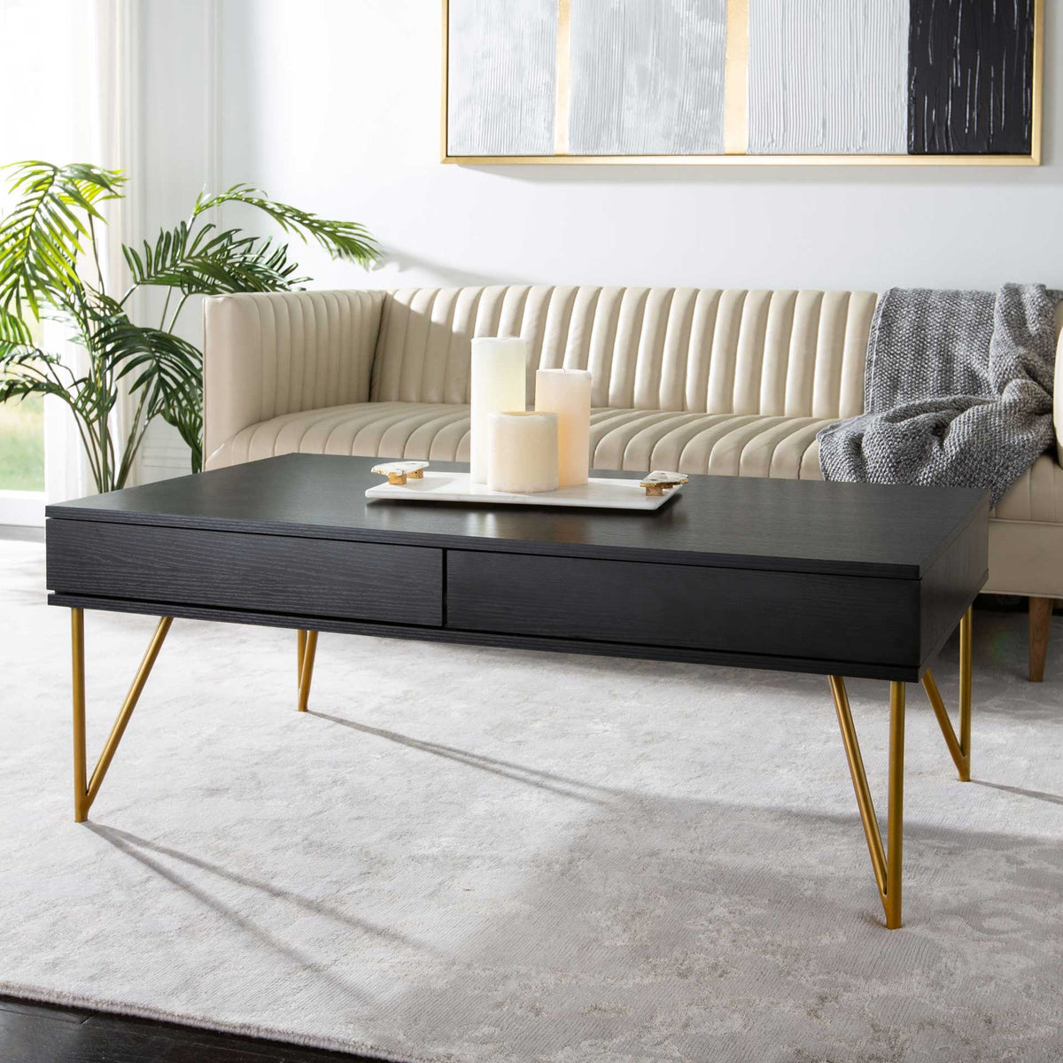 Pierce Two Drawer Coffee Table Black/Gold