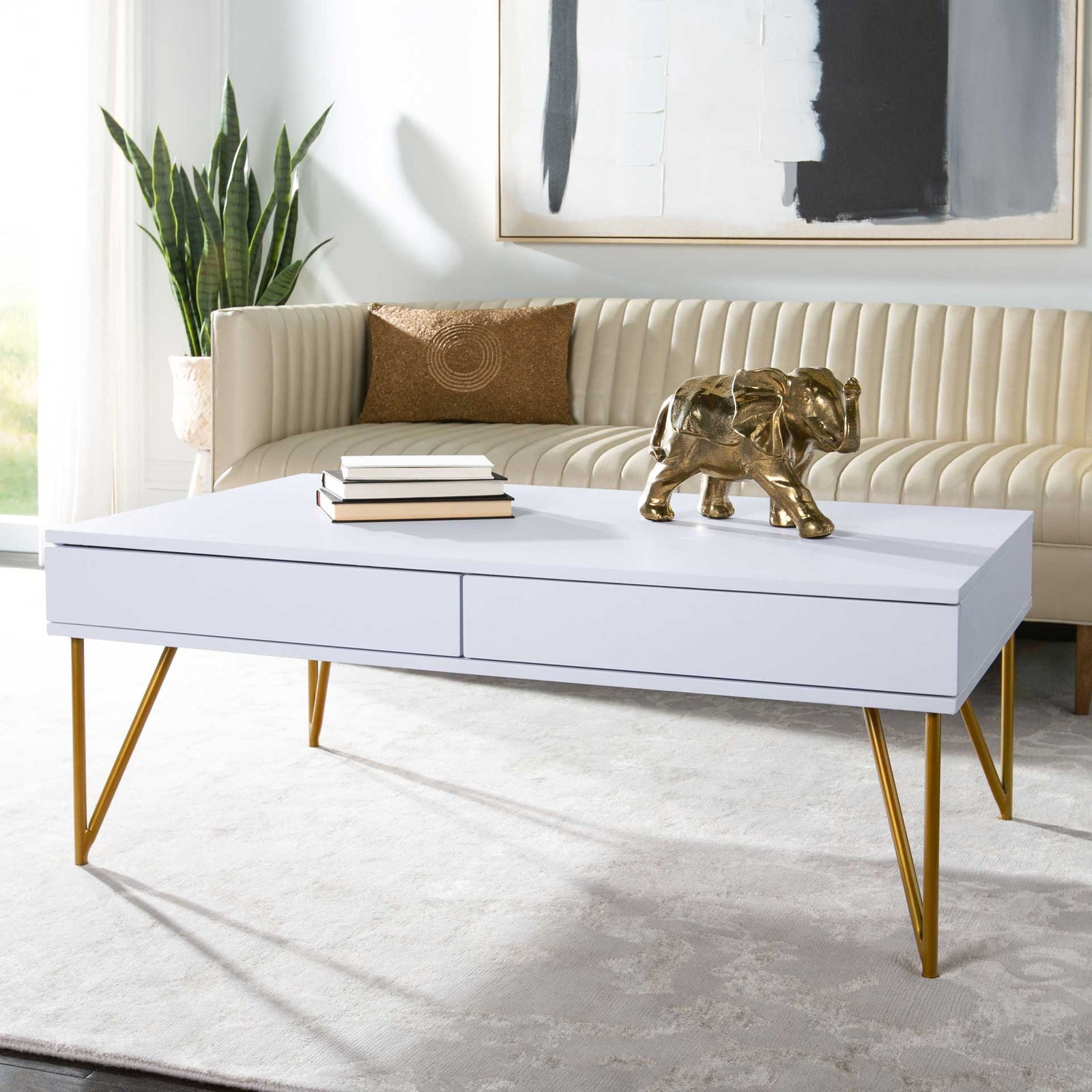Pierce Two Drawer Coffee Table White/Gold