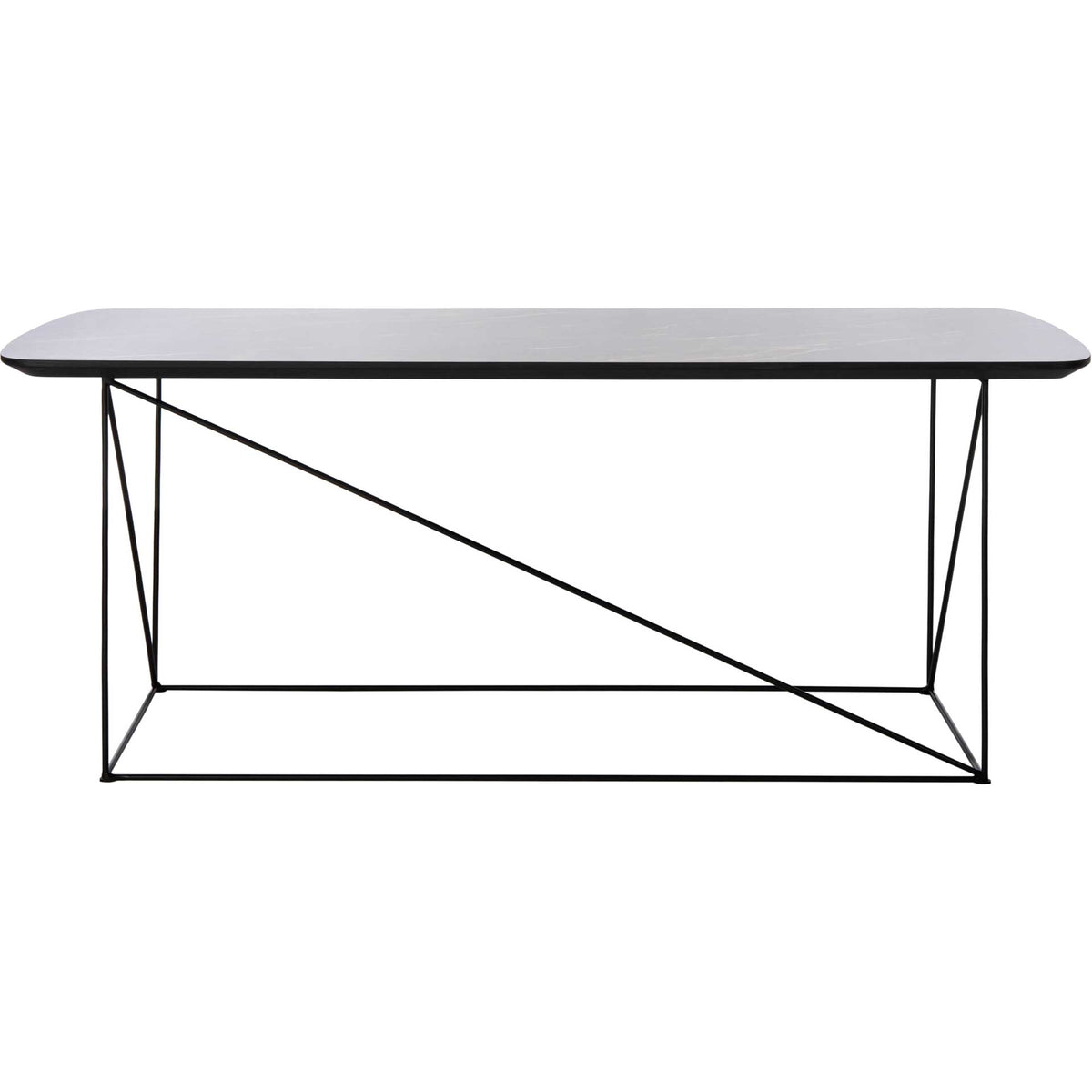 Slim dark tabletop and diagonal black iron bracing create a clean, modern silhouette. || COF4202B || front_studio