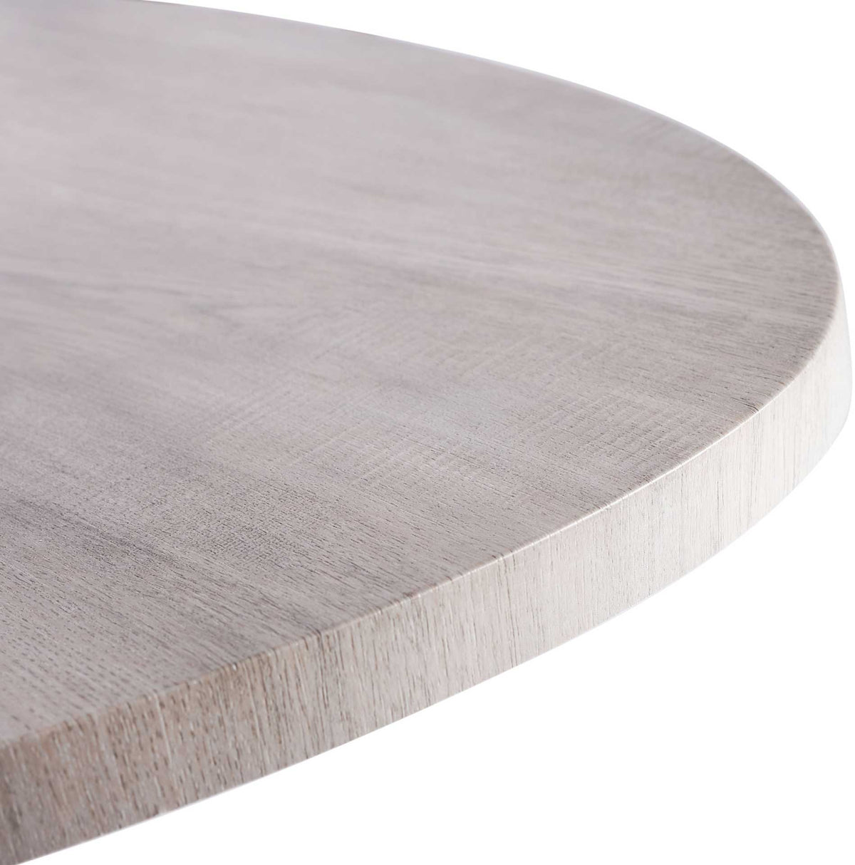Subtle wood grain traces the light gray oak veneer top and its gently curved edge.