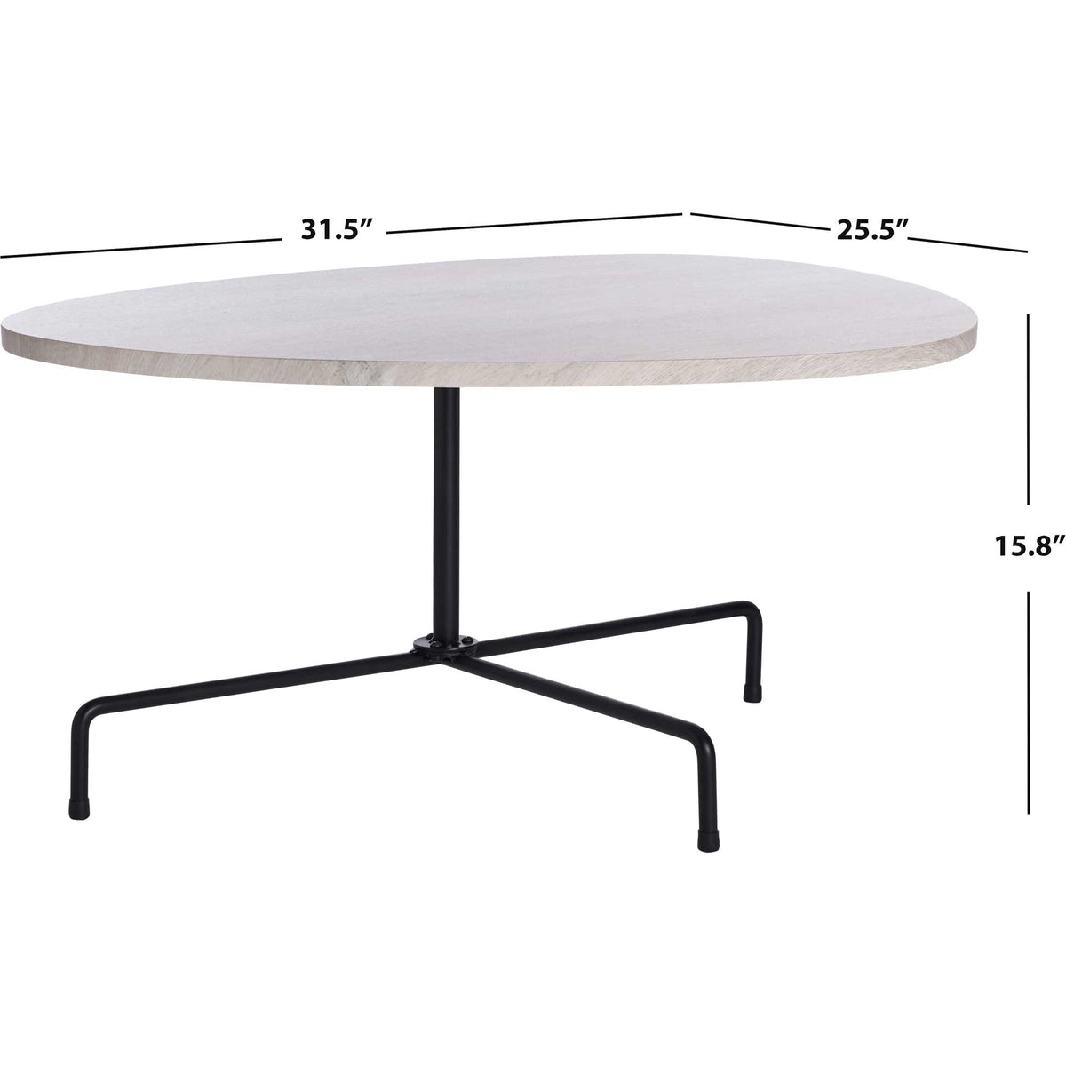 A 31.5-by-25.5-inch light gray oak veneer top sits on a 15.8-inch-high black tripod base.