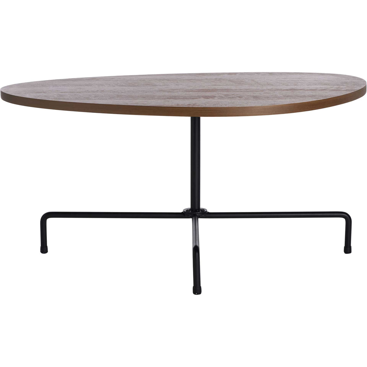 A sculpted walnut veneer tabletop rests on a slender black metal tripod for a warm, modern look. || COF4207D || front_studio