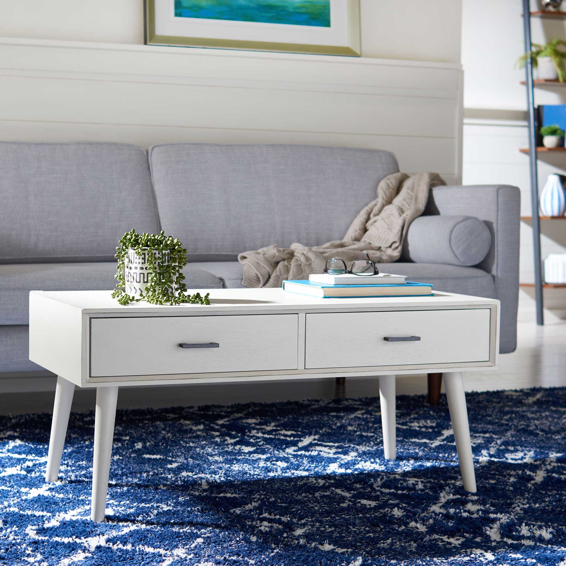 Morris 2 Drawer Coffee Table Distressed White