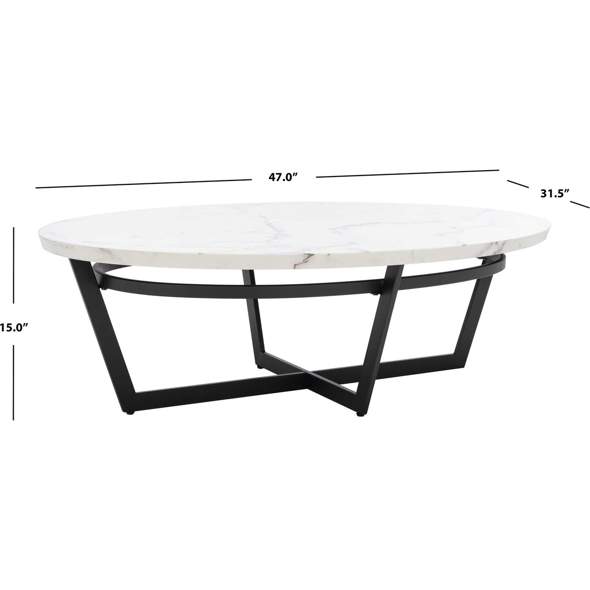 A generously proportioned white oval top rests on a sleek black geometric base.