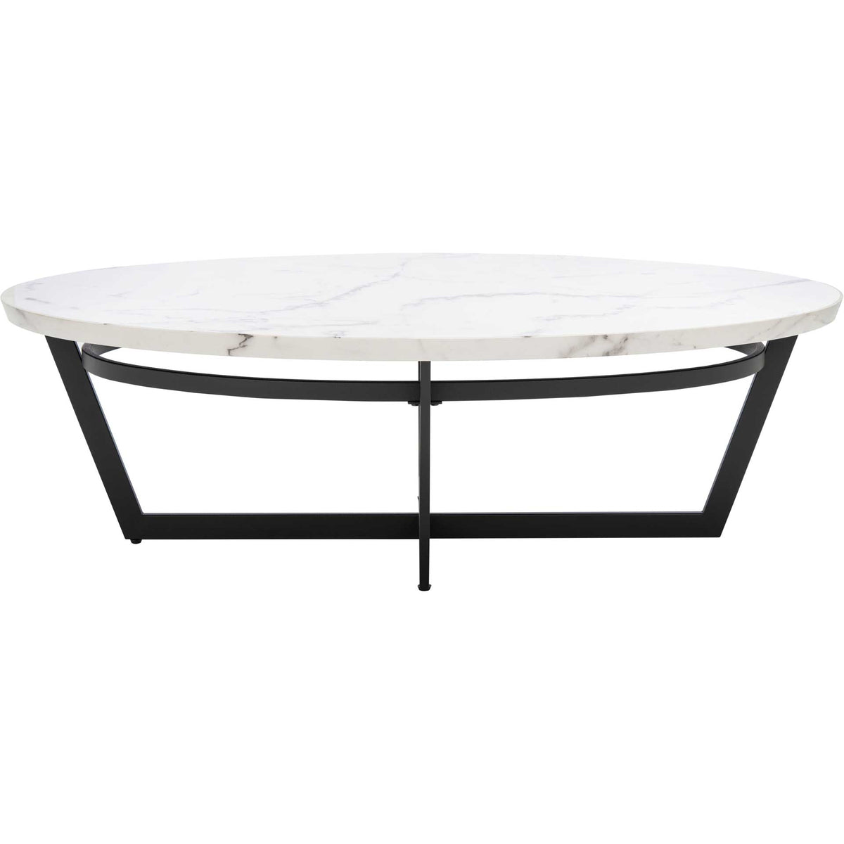 Subtle gray veining softens the white oval top above an open geometric black frame. || COF6206A || front_studio