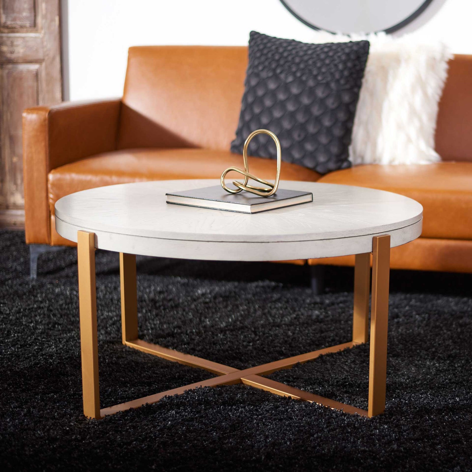 Namiko Round Coffee Table White Wash/Gold